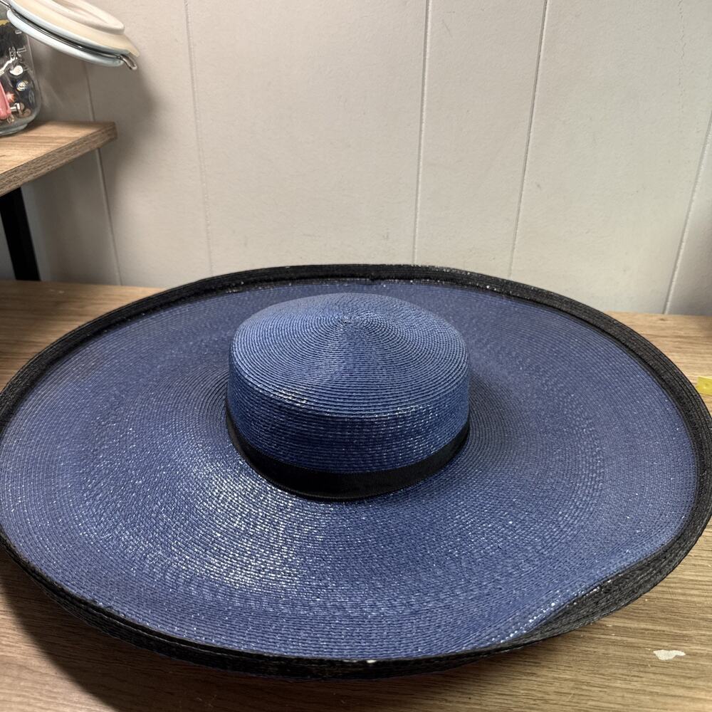 Vintage 1960s Bellini NY Navy Blue And Black Wide Brim Hat